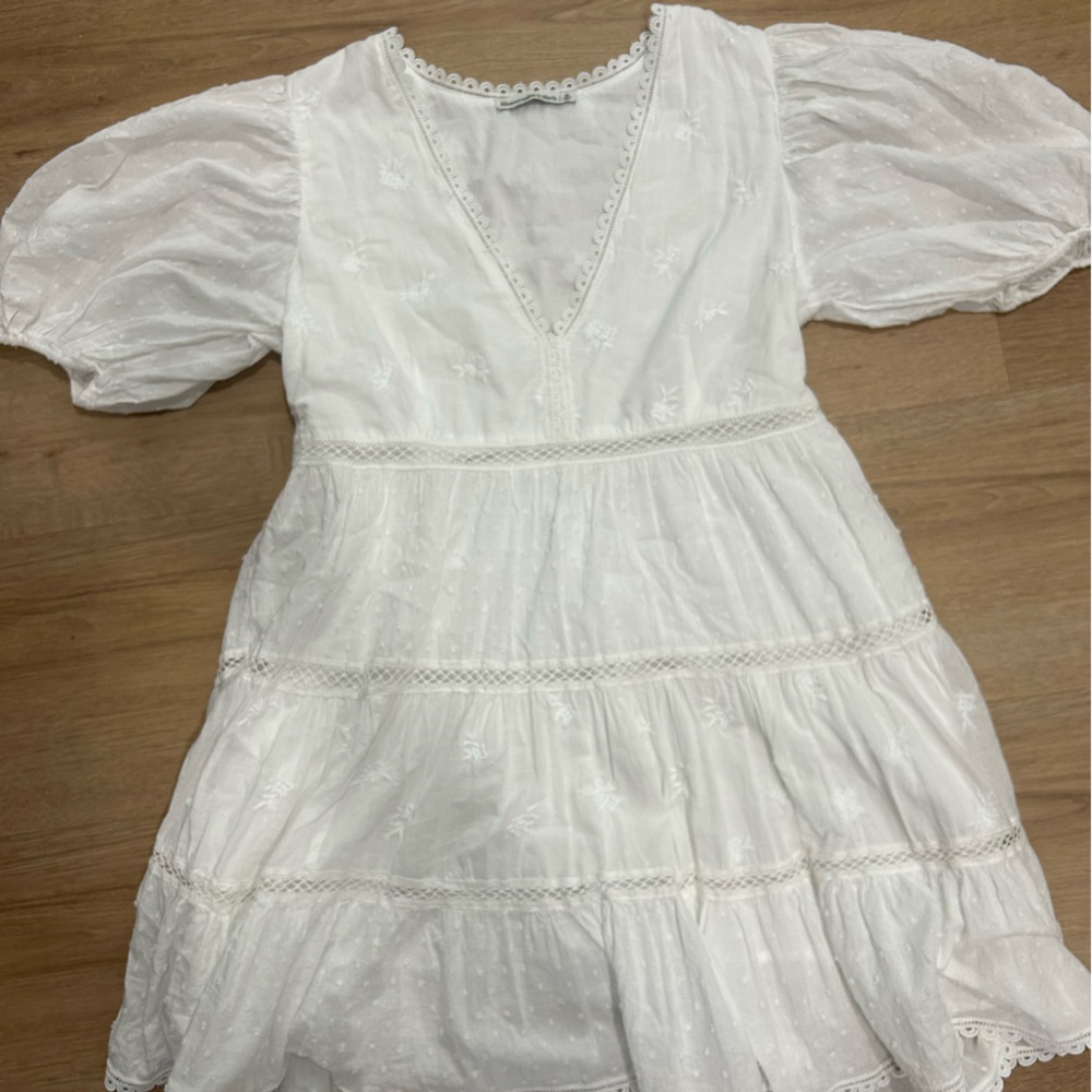 White Boho Dress with Puff  Sleeves